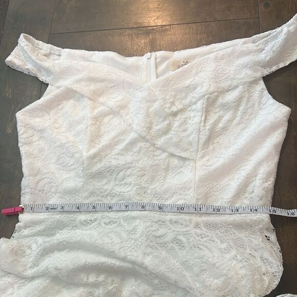 HomRain Elegant Lace Floral Wedding Guest Off The Shoulder High Low Dress - Picture 13 of 16